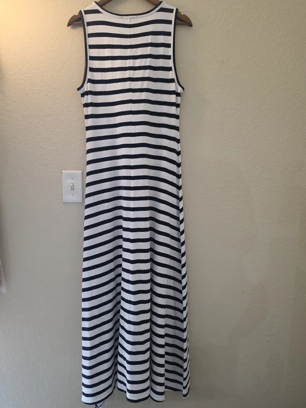 J.‎ Crew Maxi Tank Dress Womens Medium Black White Stripe High Low Hem Nautical